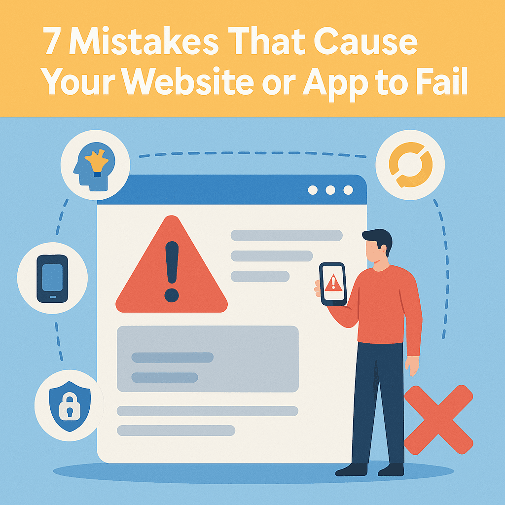 🚨 ۷ اشتباه رایج که باعث می‌شن سایت یا اپلیکیشن‌ شما شکست بخوره! (مخصوص هر کسی که دنبال ساخت سایت یا اپلیکیشن موفقه!)