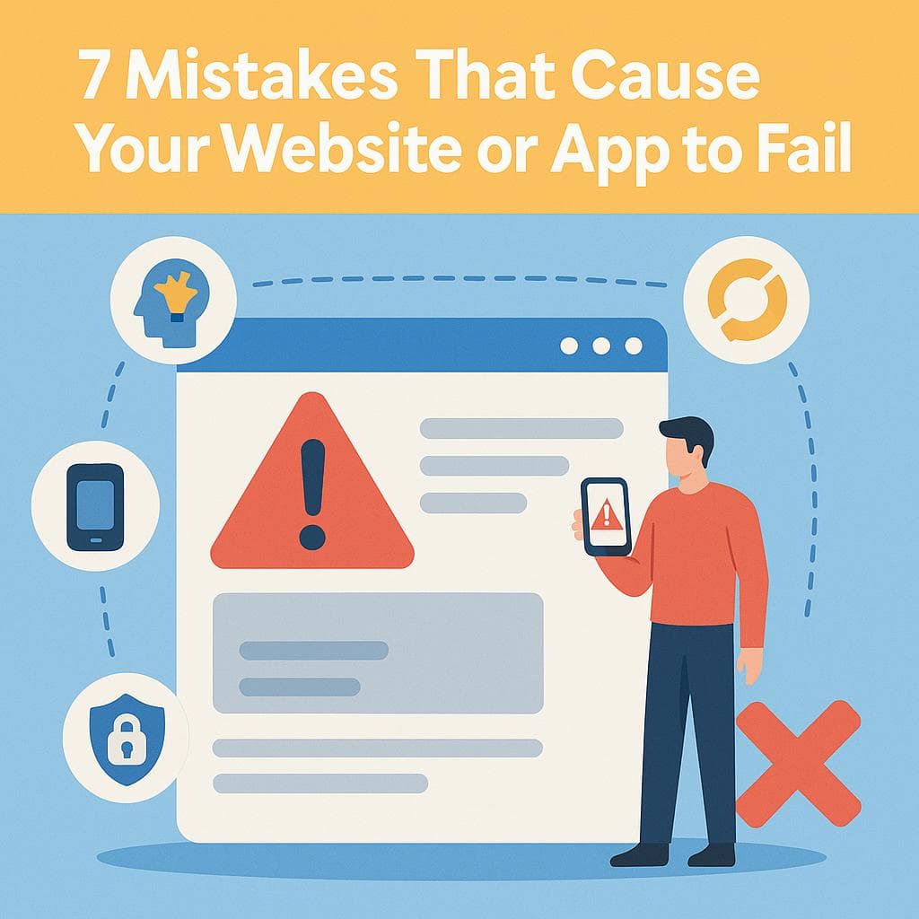 مقاله آموزشی 🚨 ۷ اشتباه رایج که باعث می‌شن سایت یا اپلیکیشن‌ شما شکست بخوره! (مخصوص هر کسی که دنبال ساخت سایت یا اپلیکیشن موفقه!)